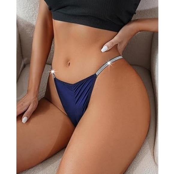 Milumia Women Lace Sexy Panties Underwear G-String Thongs Glitter Blue - Picture 2 of 7